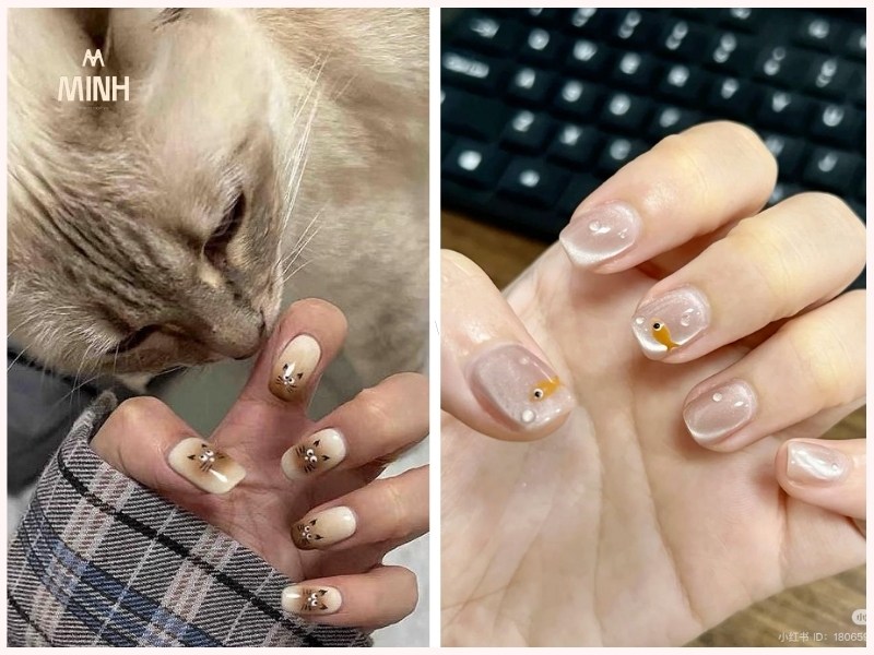 Mẫu nail đơn giản cho móng ngắn họa tiết động vật