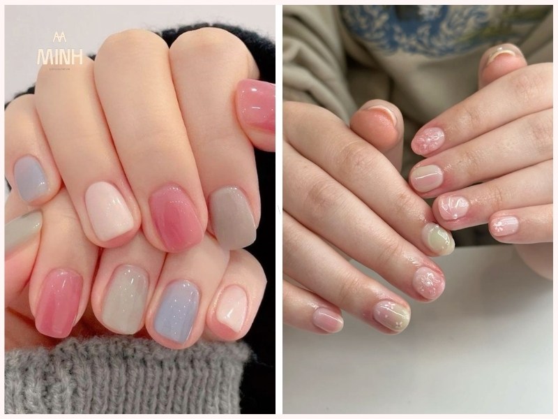 Mẫu nail móng ngắn sơn thạch ngọt ngào