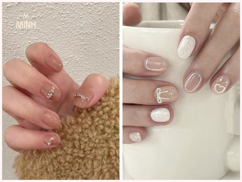Mẫu nail móng ngắn đính đá sang chảnh