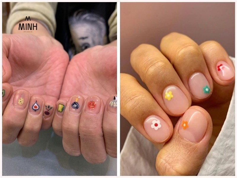 Mẫu nail móng ngắn dán sticker dễ thương