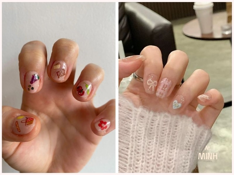 Mẫu nail móng ngắn dán sticker dễ thương