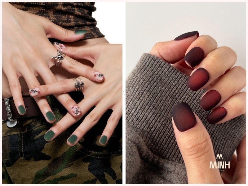 Mẫu nail móng ngắn sơn nhám
