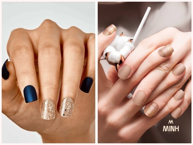 Mẫu nail móng ngắn sơn nhám
