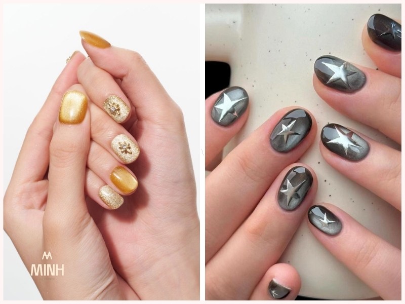 Mẫu nail móng ngắn sơn mắt mèo