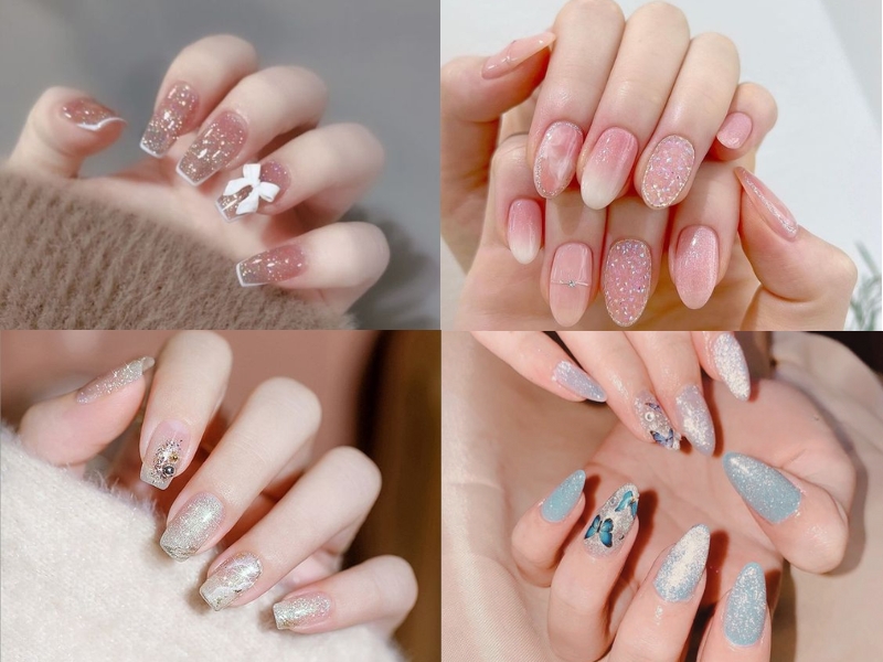 Mẫu nail Hàn Quốc đính kim tuyến