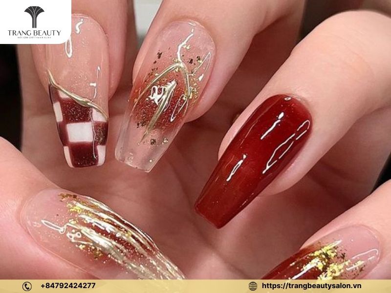 Móng dài vuông tone đỏ rực rỡ