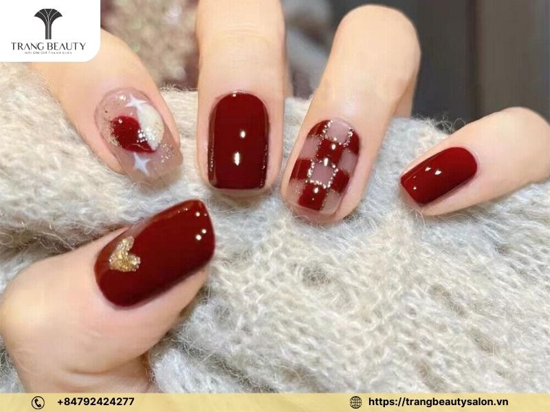 Móng dài vuông tone đỏ rực rỡ