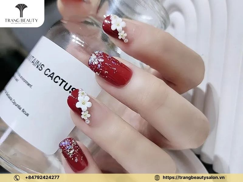 Mẫu nail dài vuông đính đá