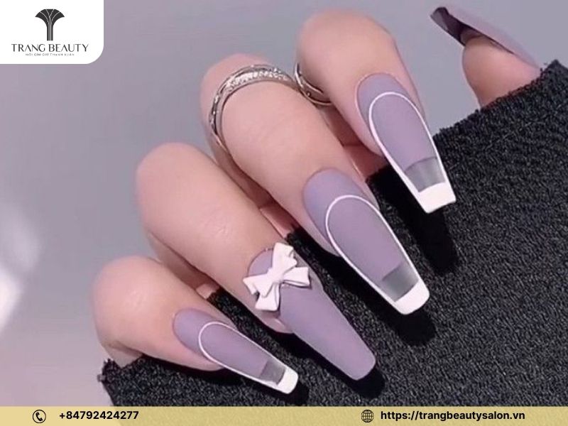 Nail móng dài vuông màu tím mộng mơ