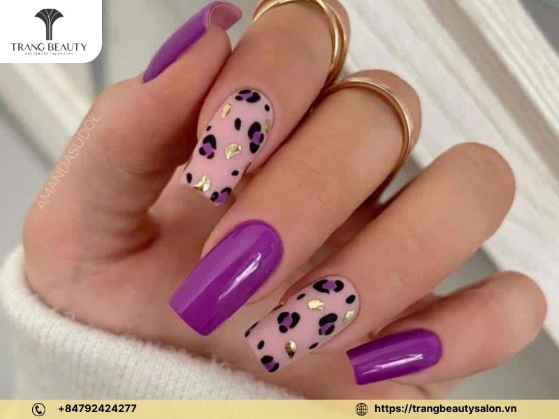 Nail móng dài vuông màu tím mộng mơ