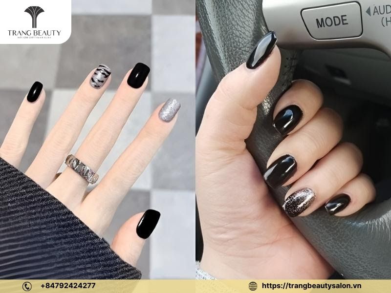 Mẫu nail móng vuông dài đen huyền bí