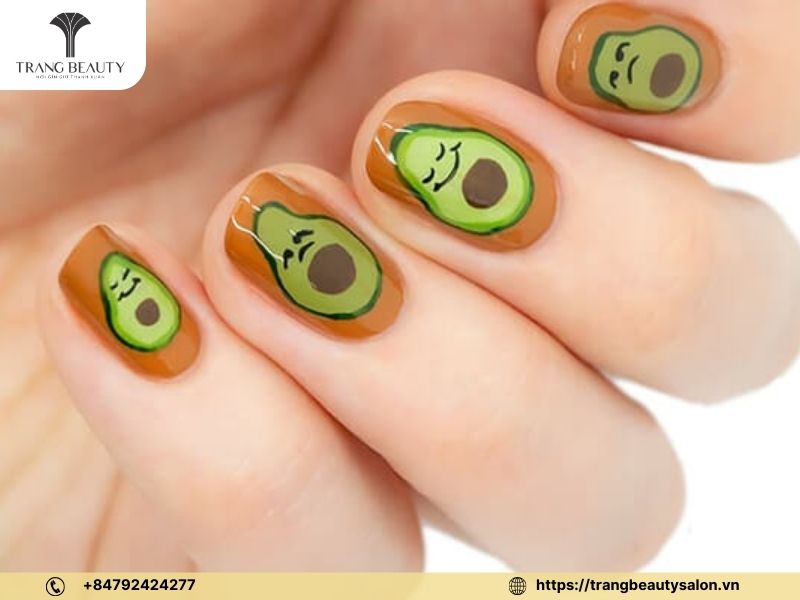 Móng dài vuông họa tiết hoa quả ấn tượng