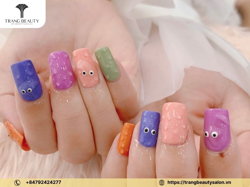 Nail dài vuông đa sắc