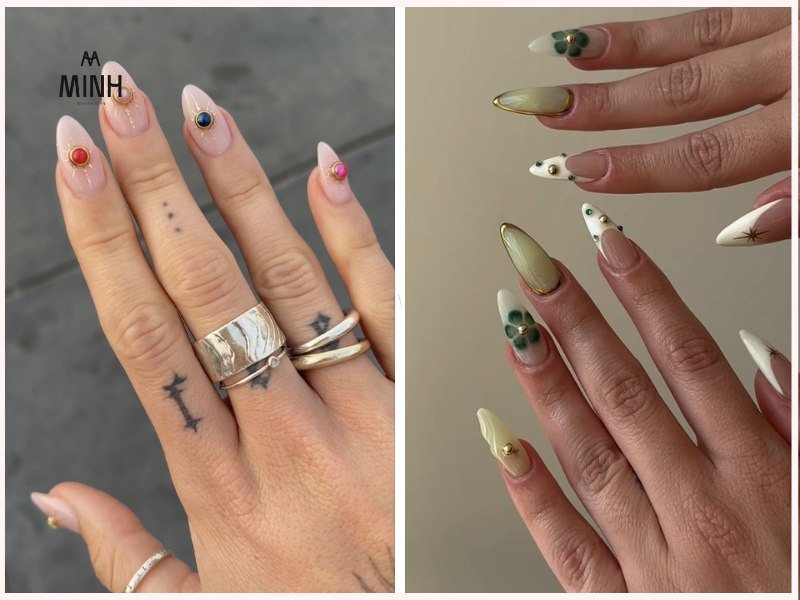 Mẫu nail sơn thạch đẹp phối mắt mèo