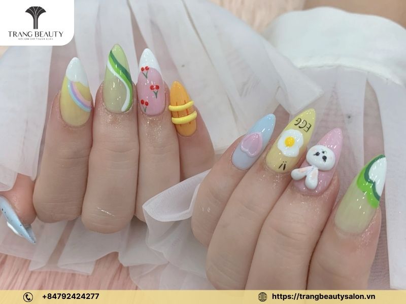 Nail xanh bơ hoạ tiết