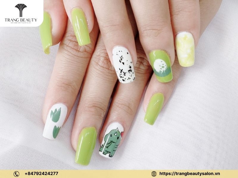 Mẫu nail màu xanh bơ sơn loang