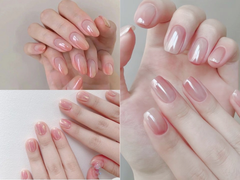 nail hồng thạch tráng gương sơn trơn
