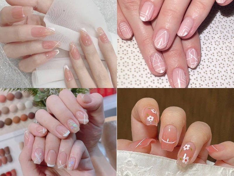 nail hồng thạch kẻ nhiều đường kẻ
