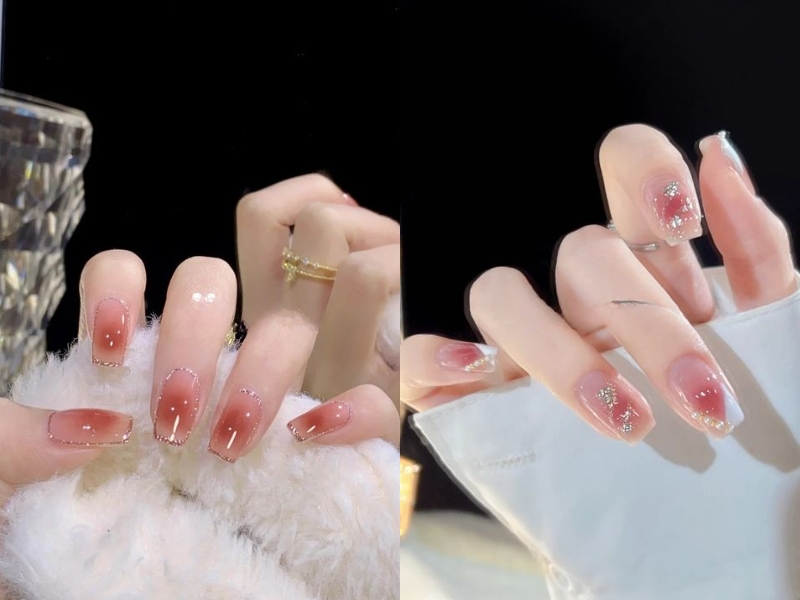 nail hồng thạch hàn quốc sơn ombre