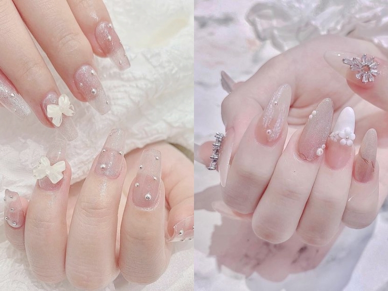 nail hồng thạch Hàn Quốc kim tuyến