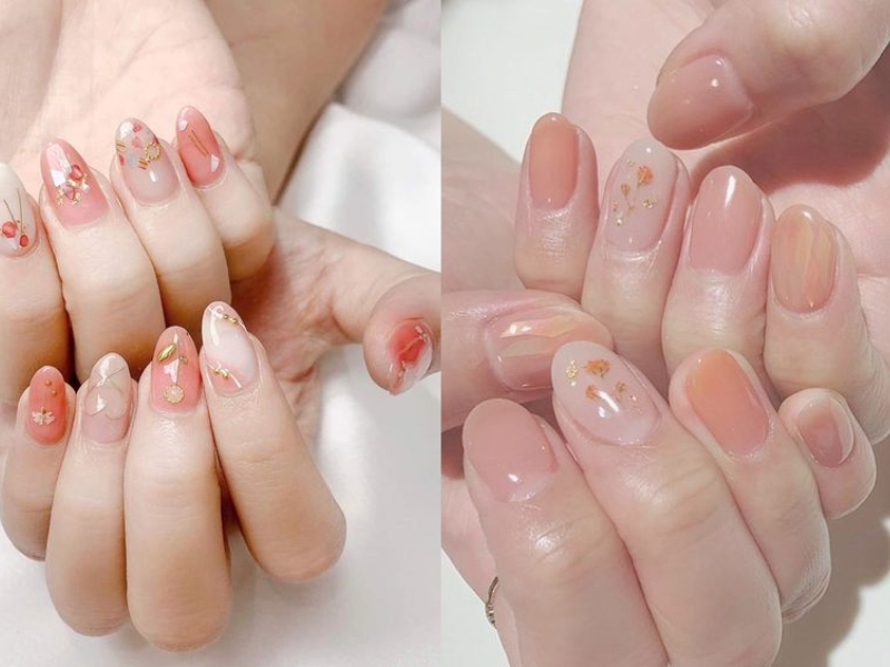 nail hồng thạch Hàn Quốc vẽ hoa lá