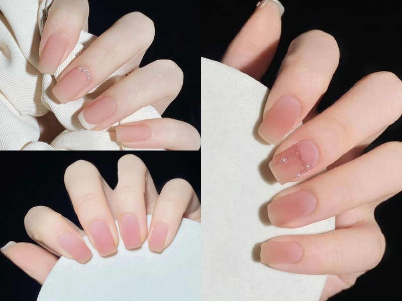 mẫu nail hồng thạch phủ nhám