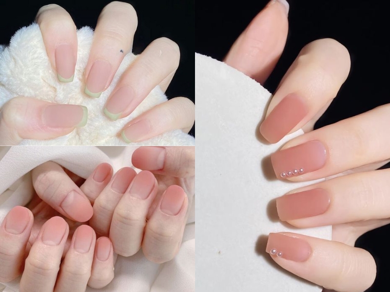 mẫu nail hồng thạch nhám