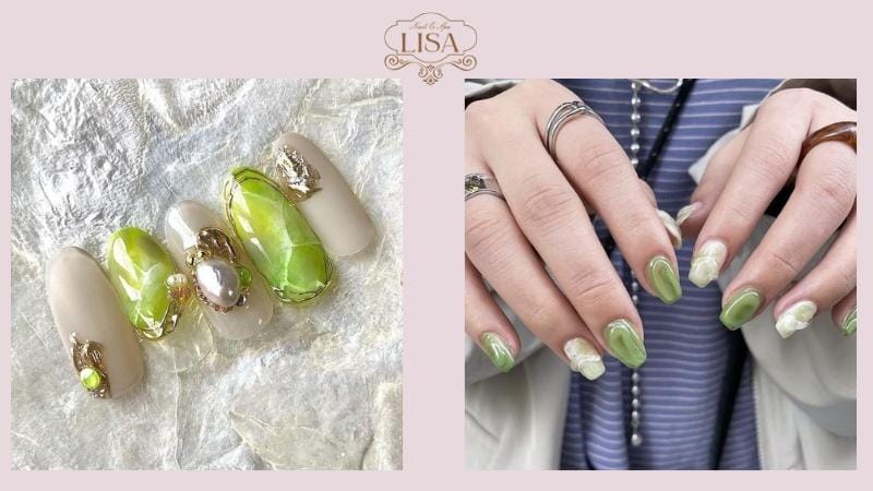 Nail Xanh Bơ Họa Tiết