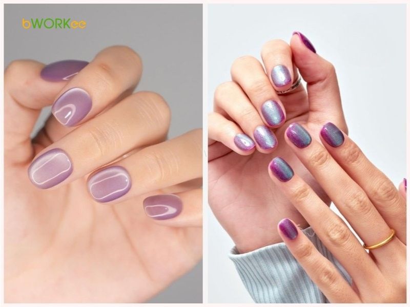 Nail màu tím mắt mèo