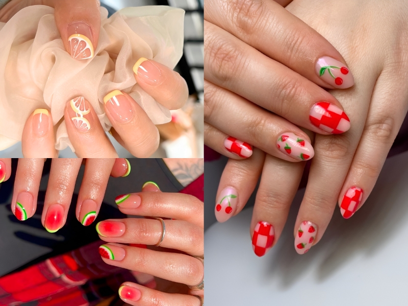 Nail ngắn hoạ tiết trái cây đáng yêu và trẻ trung. (Nguồn: Jade Phan NailArt - Pinterest)