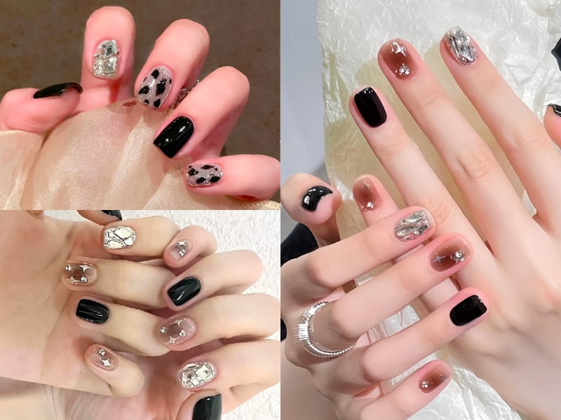 Nail ngắn đính đá sang trọng cho nàng tiểu thư. (Nguồn: Cati - Pinterest)