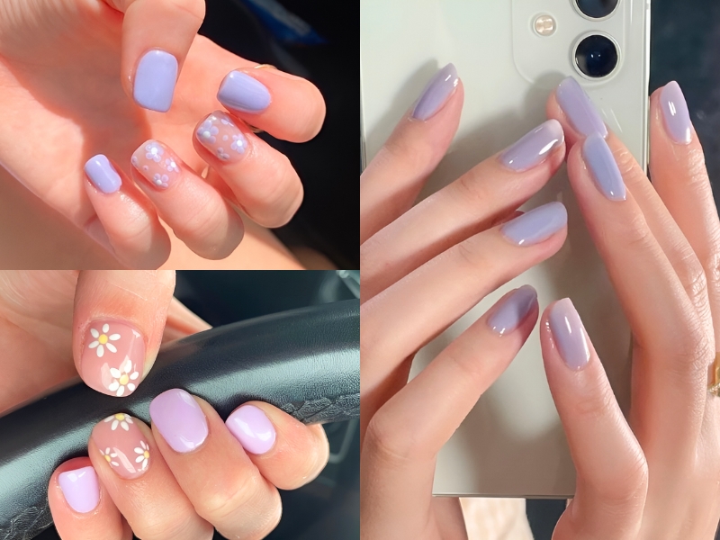 Nail ngắn màu tím pastel ngọt ngào. (Nguồn: Thanhquynh - Pinterest)