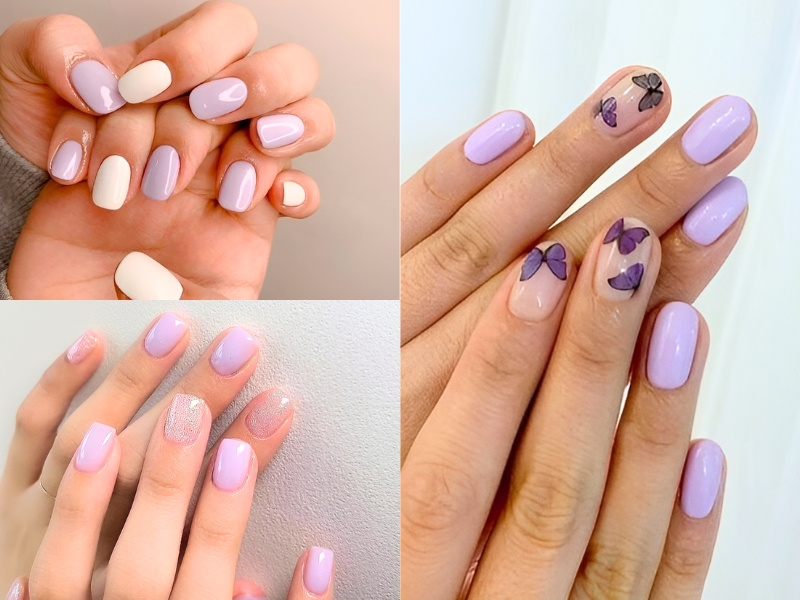 Nail ngắn màu tím pastel ngọt ngào cho nàng mộng mơ. (Nguồn: Thanhquynh - Pinterest)