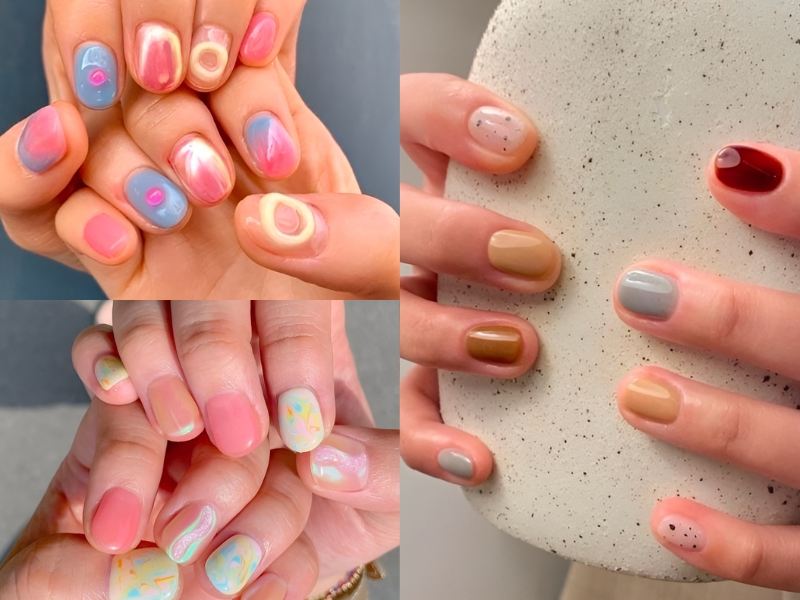 Nail ngắn xen kẽ màu dễ thương cho nàng điệu đà. (Nguồn: yukimi - Pinterest)