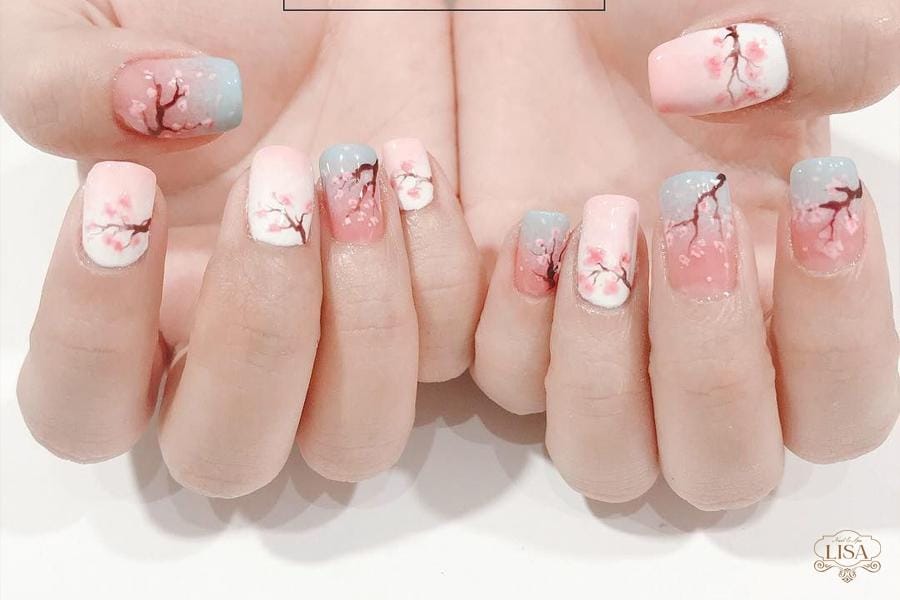 Mẫu nail Hoa Lily trắng tinh khôi