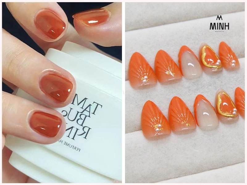 Nail sơn thạch màu cam