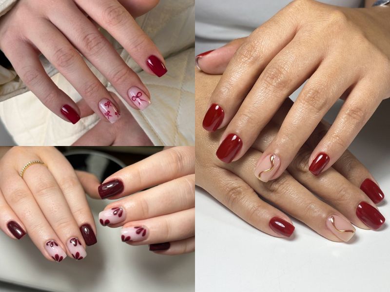 nail vuông tone đỏ