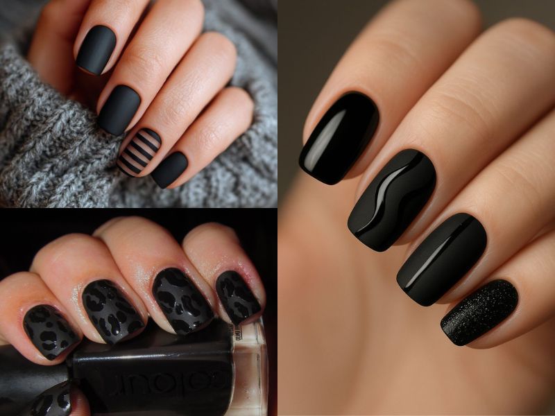 nail màu đen nhám vuông