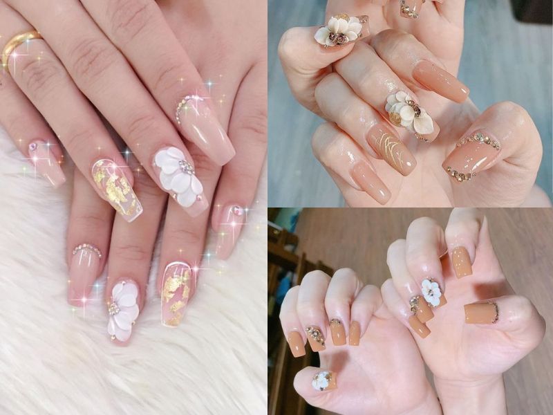 Mẫu móng tay vuông dài hoa trắng (Nguồn: Lê Thị Lan Anh - Pinterest)