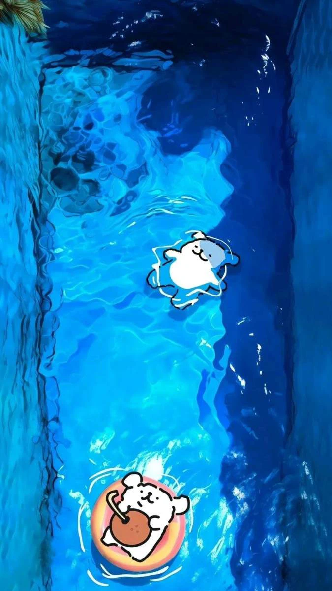 Chú gấu đáng yêu nằm giữa hồ