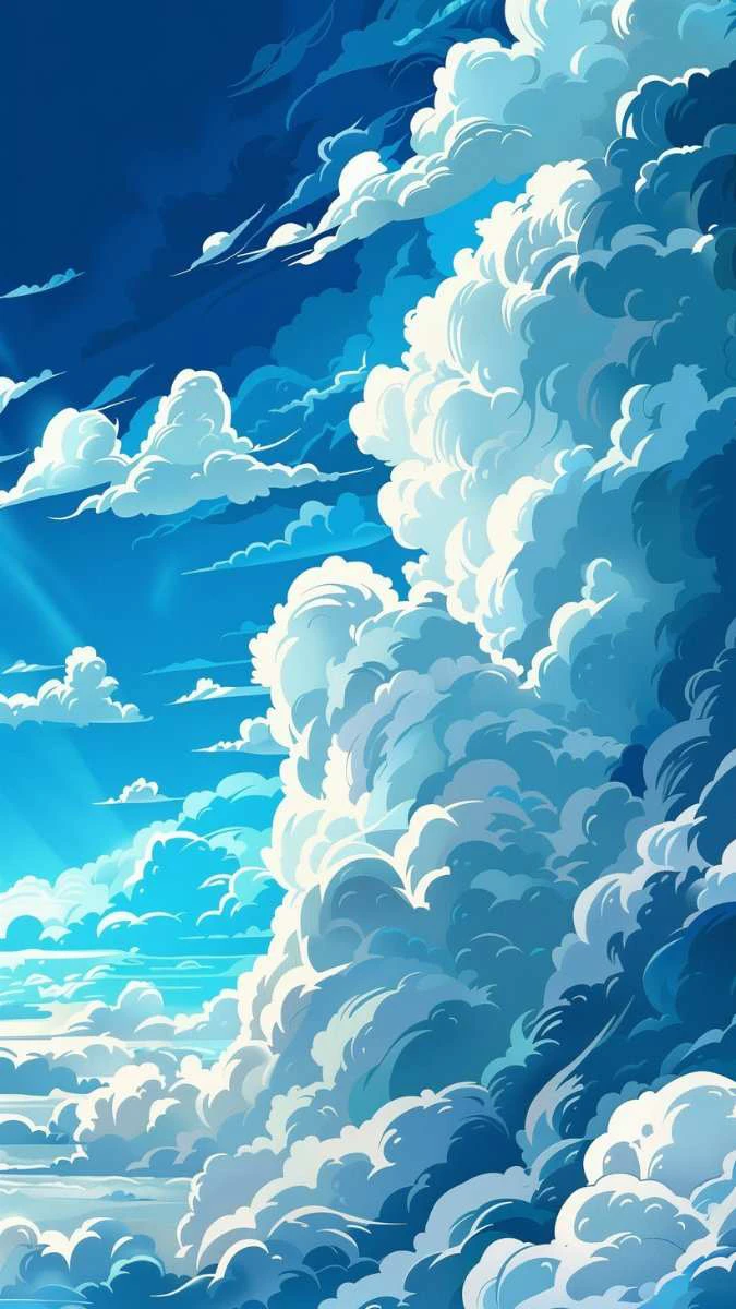 Hình nền màu xanh dương phong cảnh, anime