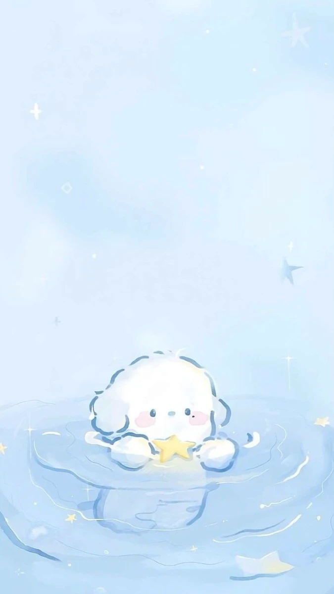 Hình nền màu xanh dương chú chó đang bơi