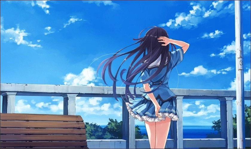 Hình nền màu xanh dương anime cô gái