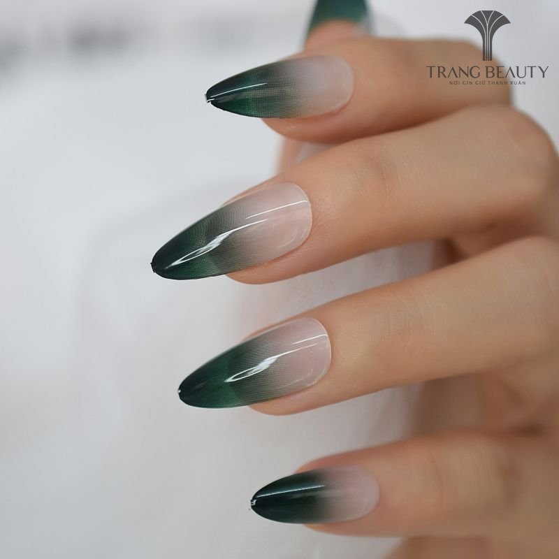 Móng màu xanh rêu trơn ombre
