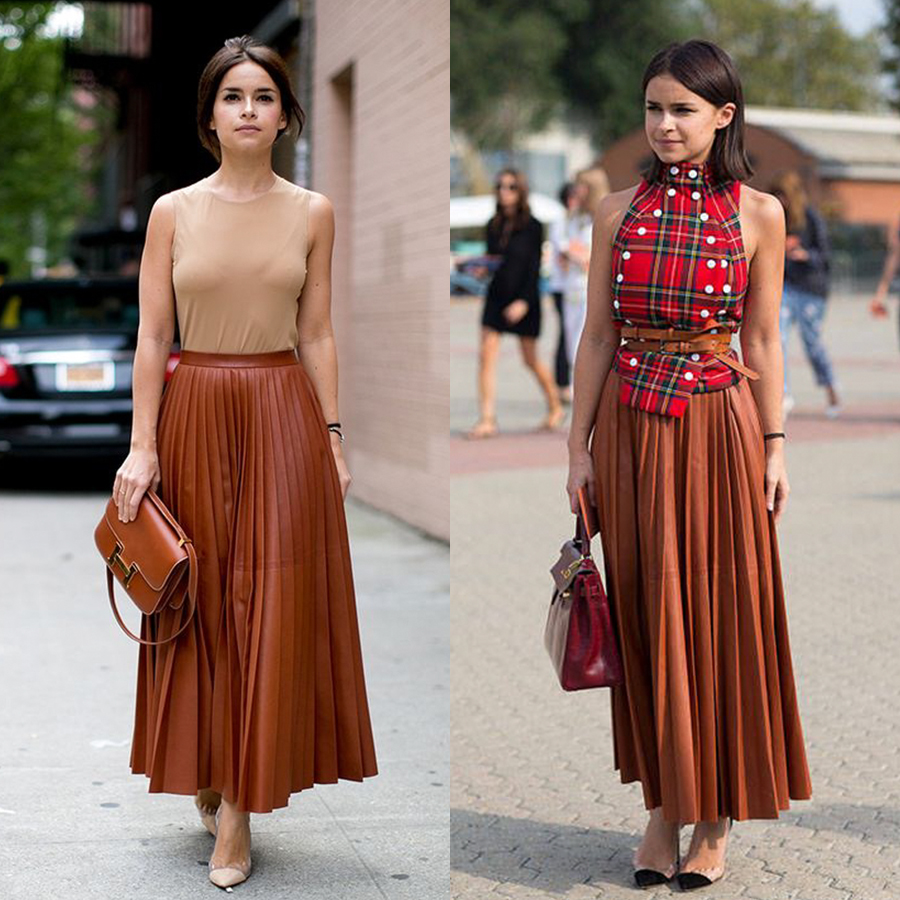 phối đồ với chân váy xếp ly dài