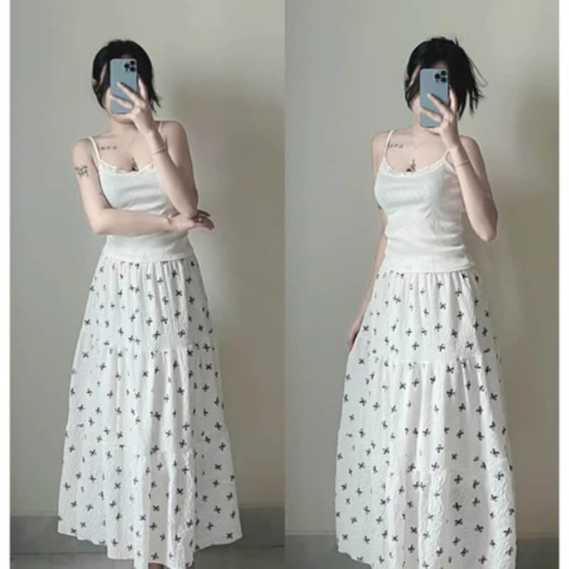 chân váy hoa phối với áo gì