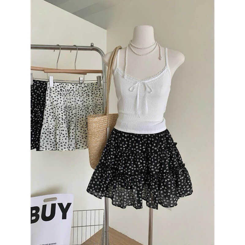 chân váy hoa phối với áo gì