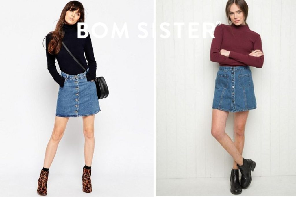 Áo len phối chân váy jean dáng ngắn