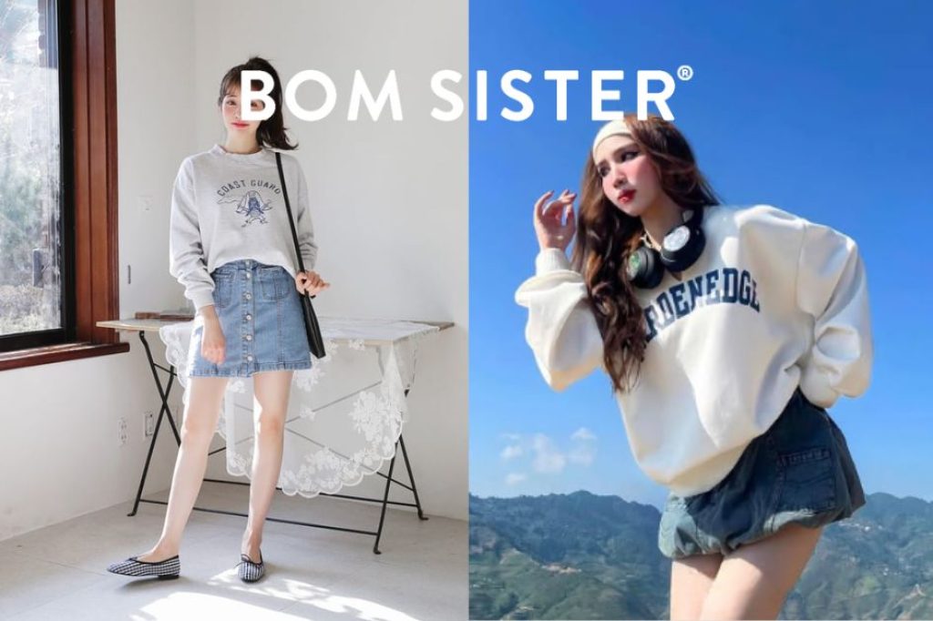Áo sweater phối chân váy jean dáng ngắn