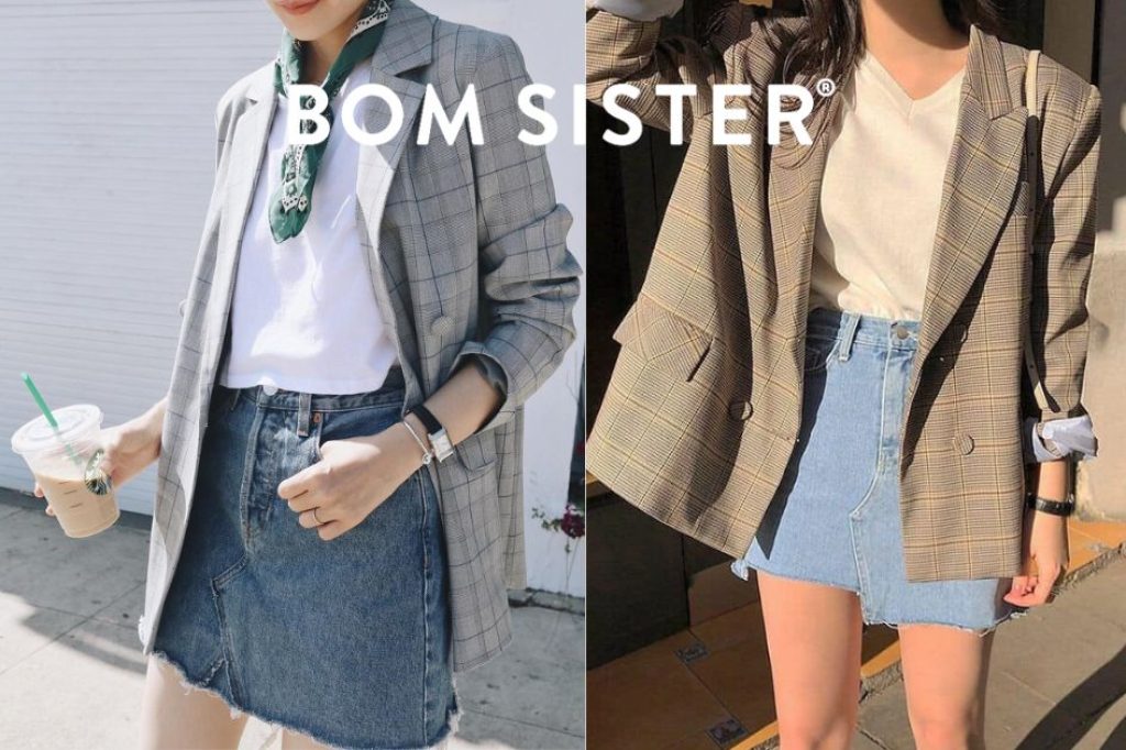Áo blazer phối chân váy jean dáng ngắn